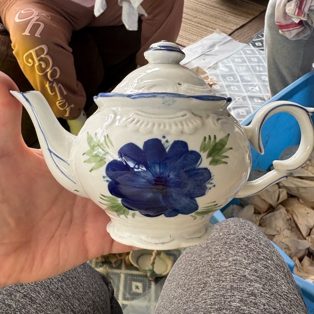 Handcrafted Blue and Green Floral Ceramic Teapot